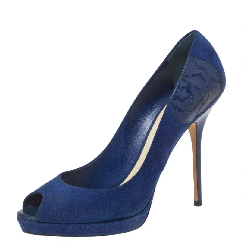 Escarpins plate forme bout en daim bleu Dior taille 40,5