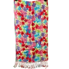 Scarf Multicolor Rectangle Floral Fringe 15" x 68"