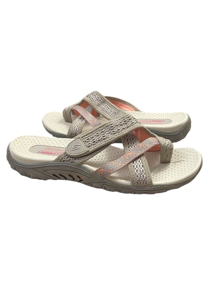 Skechers Reggae Slim Slide Sandal Women Size Beige Tan Coral