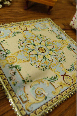 1//12 Scale Fine Dollhouse Beautiful Classic French Swirls Beige Blue Rug