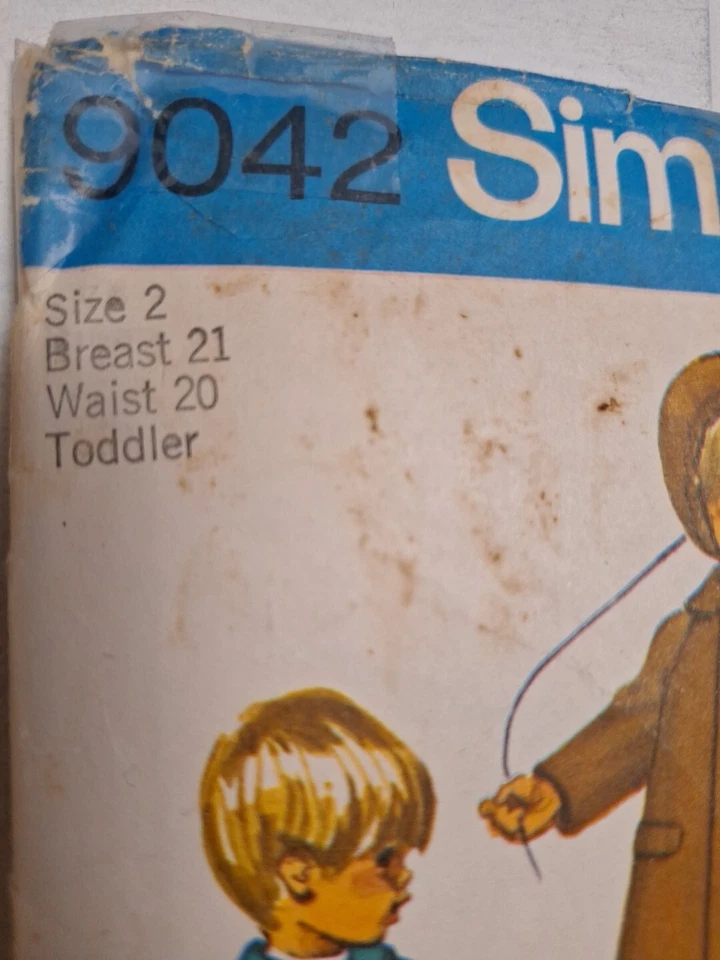 Coat Pants Hood Girls Boys 2 2T Simplicity 9042 Sewing Pattern VTG Double Breast - Image 3 of 4