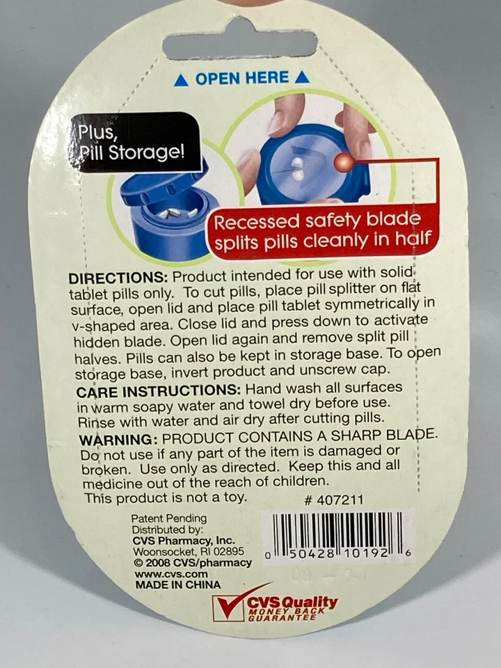 CORTADOR DE PÍLDORAS MEDICAMENTOS TABLETAS VITAMINAS MEDICAMENTOS DIVISOR ALMACENAMIENTO CUCHILLA DE SEGURIDAD Foto 3 de 3