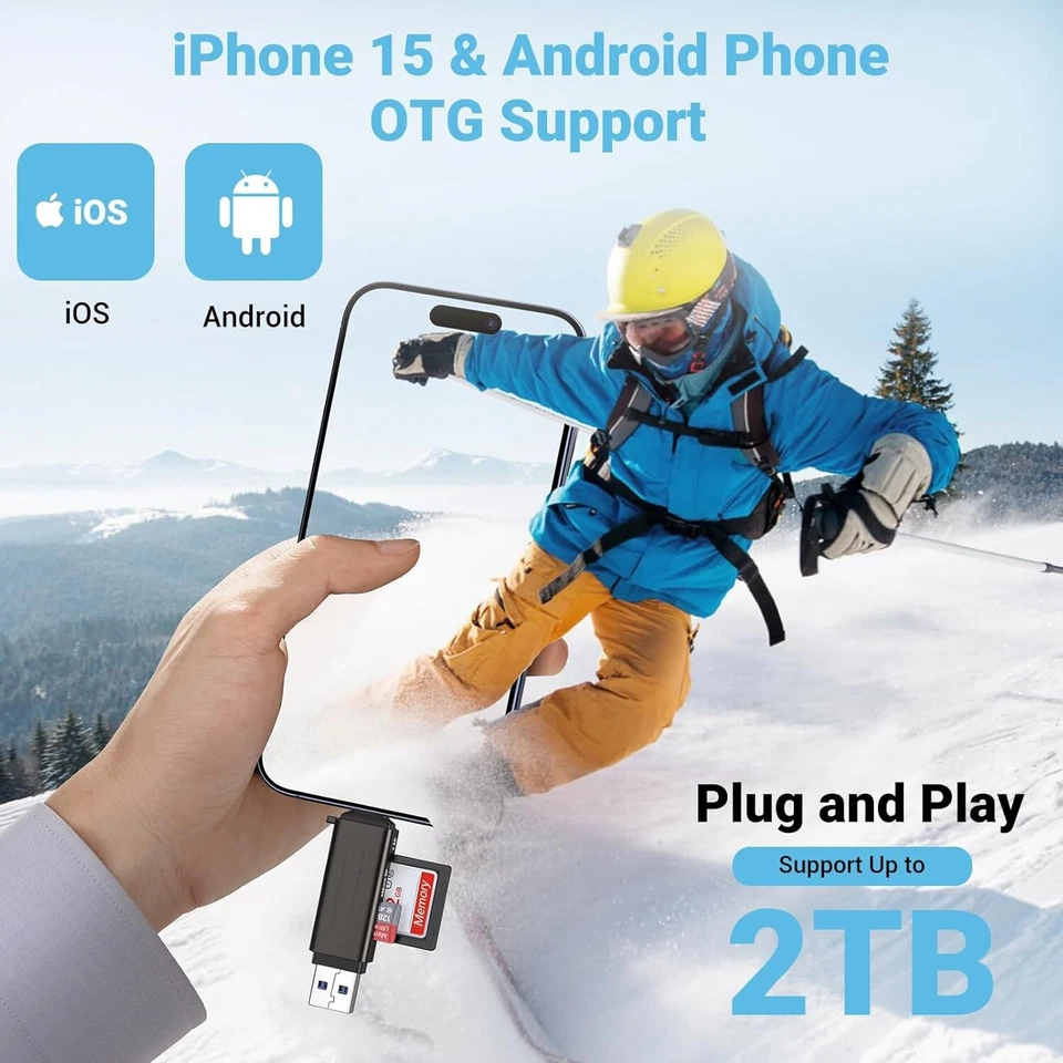 USB KartenLeser Speicher USB-C Micro SD Card Reader  OTG Adapter Android iPhone - Bild 3 von 4