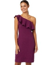 NWT Lilly Pulitzer Bordeaux Textured Jacquard One Shoulder Mini Dress, Cherry, 4