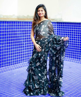 latest ruffle saree designs