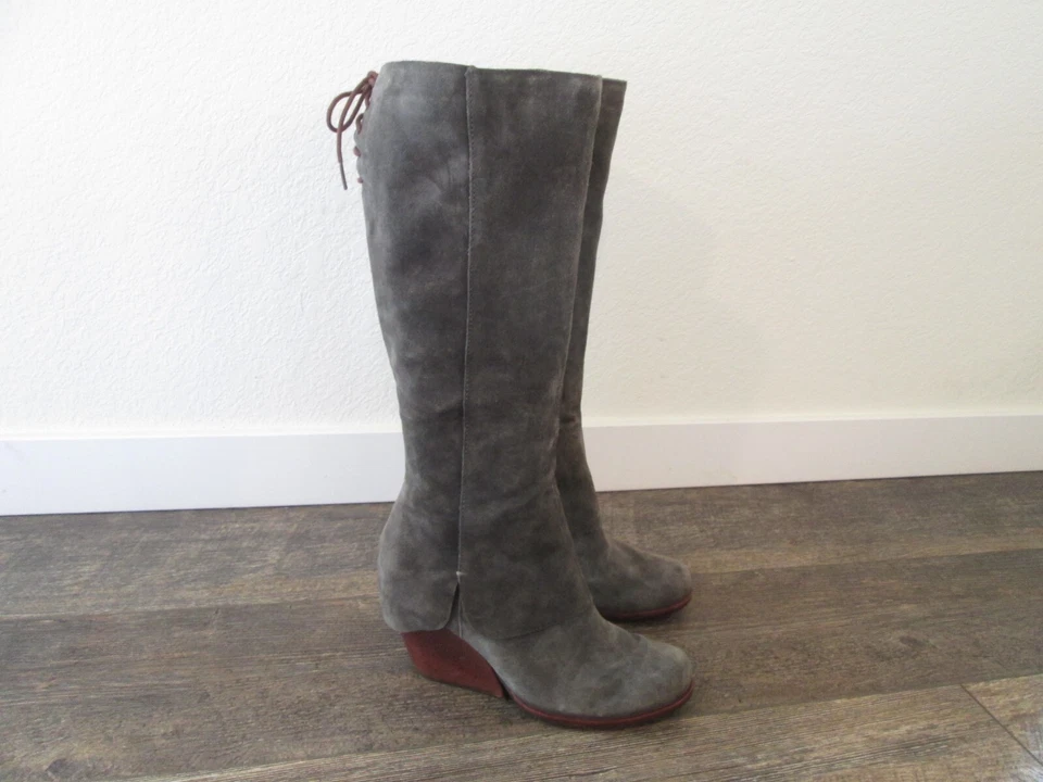 Botas Altas Kork Ease Lorelei Gris Trufa Gamuza Cuero Talla 7 Cremallera Lateral Con Cordones Foto 2 de 4