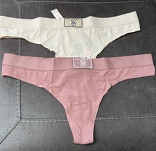 Victoria's Secret LOT OF 2 Bling Shiny Patch Logo Thong Panties Size L NWT 29