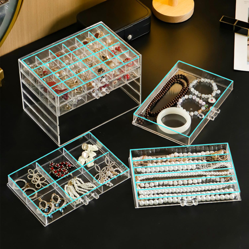 Acrylic Jewelry Organizer Box with 5 Drawers, Earring Storage Box for Women, Dus - Picture 2 of 12