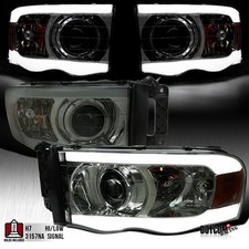 Fit 2002-2005 Dodge Ram 1500 2500 3500 Smoke LED Tube Projector Headlights 02-05