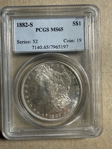 🔥 1882-S Morgan Silver Dollar PCGS MS 65 Early Blue Label Holder BU White