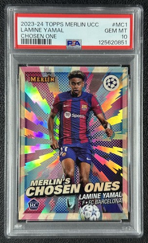 LAMINE YAMAL PSA 10 2023-24 TOPPS CHROME MERLIN UCC #MC-1 MERLIN'S CHOSEN ONE RC