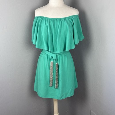 gianni bini green dress Womens M Off the Shoulder Ruffle Boho Fairy Mermaidcore Mini dresses