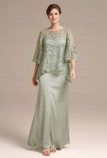 Silk Satin Mother of The Bride Dresses Wedding Long Sleeves Scoop Neck A Line