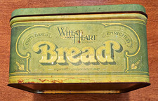 Wheat Heart Vintage Metal Bread Box Hinged Lid Green Yellow 11x9x8 in