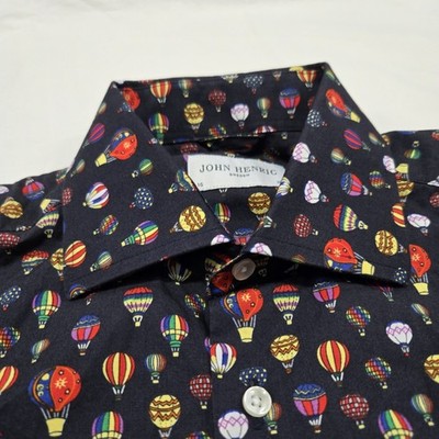 Sz 15 - 38 SMALL John Henric Hot Air Balloon Button Up Shirt Long Sleeve Sweden