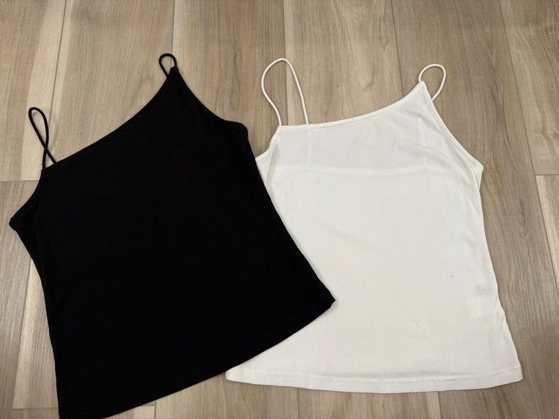 SHEIN MOTF Set/2 Black And White Asymmetrical Ribbed Cami Tank Top M