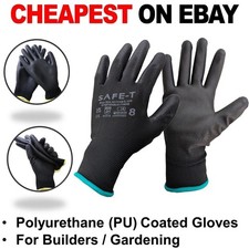 24 Pairs PU Coated Black Safety Work Gloves Mens Builders Gardening Mechanic