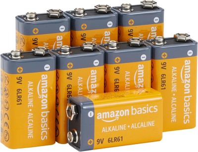 Amazon Basics 8-Pack 9V Alkaline Batteries, 5-Year Shelf Life - for 