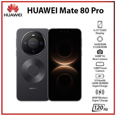 (New) Huawei Mate 80 Pro BLACK 16GB+512GB Dual SIM Unlocked Android Mobile Phone