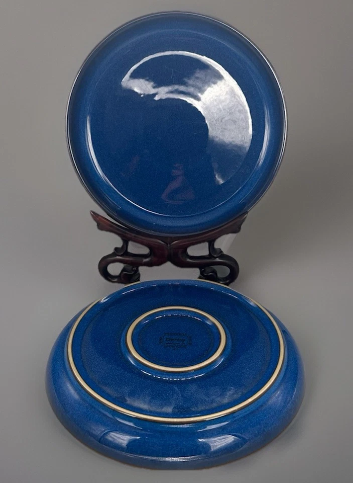 Set Of 2 Denby Imperial Blue Coupe 8 1/4” Salad/Desert Plates Made In England EC - Image 2 of 2