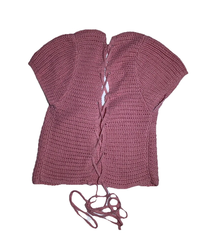 Camisa corta Double Zero Crochet espalda cruzada rosa tejida talla grande Foto 2 de 2