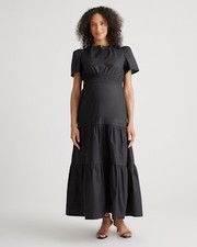 Quince Women 100% Organic Cotton Poplin Maternity Tiered Maxi Dress Black S