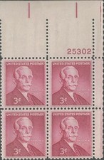 Plate Block of 4 stamps - Scott 1072 - 3 cent - Andrew W. Mellon - 1955 - LH