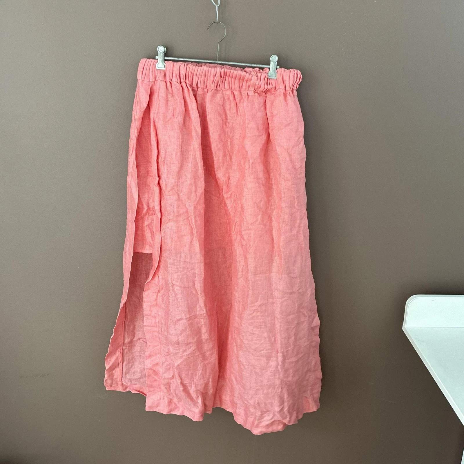 Country Road Skirt Womens 10 Pink Organic French Linen Wrap Maxi Elastic Waist