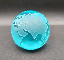 Art Glass Globe Turquoise Blue Earth Paperweight Frosted Glass Polished Bottom