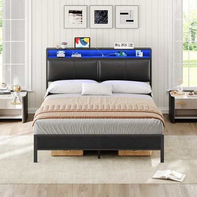 Bed Frame Queen Size Bed Frame with Charging Station 86.6''L x 60.2''W x 43.1''H