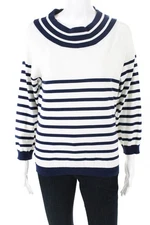 Fuzzi Womens Striped Off Shoulder Sweater Ivory Blue Size Extra Large 11001201