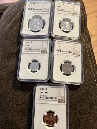 1954 PROOF SET NGC PF 67 FRANKLIN HALF QUARTER DIME NICKEL PENNY FREE