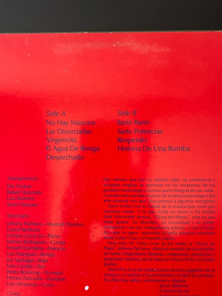 Celia Cruz & Johnny Pacheco - De Nuevo [1985] Vinyl LP Salsa Guaguanco Vaya Rare - Image 3 of 4