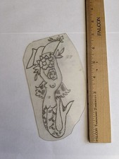 Vintage Mermaid Flag Pinup Acetate Tattoo Stencil 60's-70's 7"