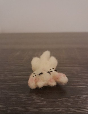 Aniferu:Handmade needle felt animal- white cat stretching showing belly/sleeping