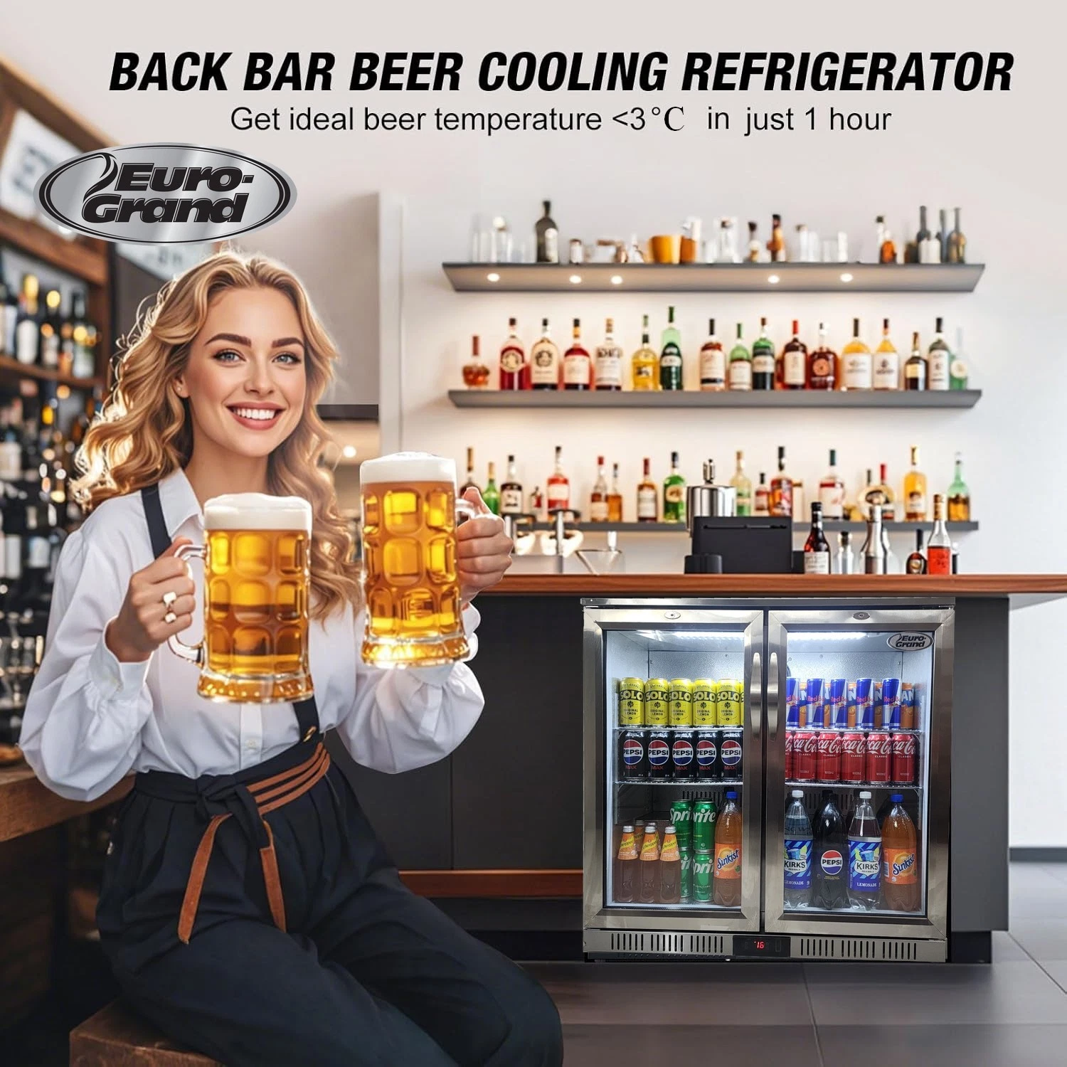 Euro Grand 198L Under Bench Beer Back Bar Fridge Mini Freezer Refrigerator - Picture 11 of 16