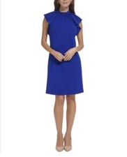 Calvin Klein Women's Royal Blue Flutter Sleeve Sheath Dress Size 16