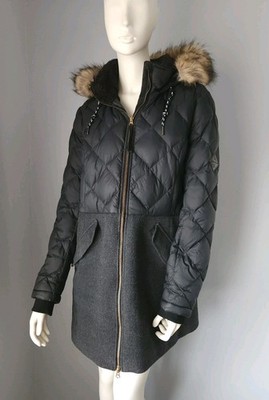 Eddie Bauer Lanely Hybrid Down Parka Black Puffer Winter Jacket Long Hooded L XL