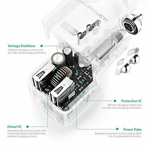 RAVPower 24W Dual USB Car Charger iSmart 2.0 + 3ft MFi Cable for iPhone RP-PC011 - Picture 6 of 7