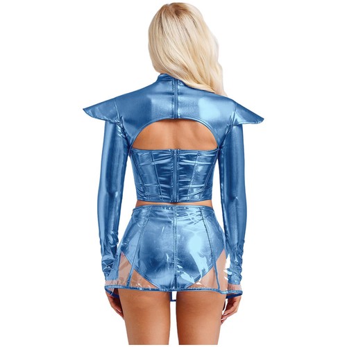 UK Women's Metallic Pleated Dress Space Halloween Party Cosplay Dresses Bodysuit - Picture 19 of 149