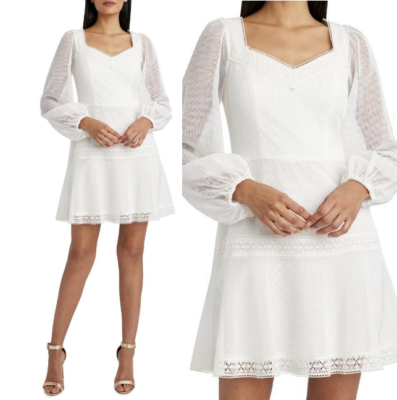 NWT BCBG MAXAZRIA Long Sleeve Lace Short Dress Off White size 0 NWT BCBG MAXAZRIA Long Sleeve Lace Short Dress Off White size 0