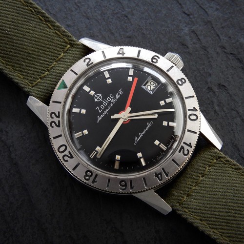 rare zodiac aerospace gmt black gilt dial with military