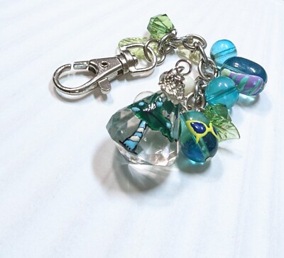 Purse Accessories Key Chain Charms Blue Palm Tree Chain 6'' Handmade Gift