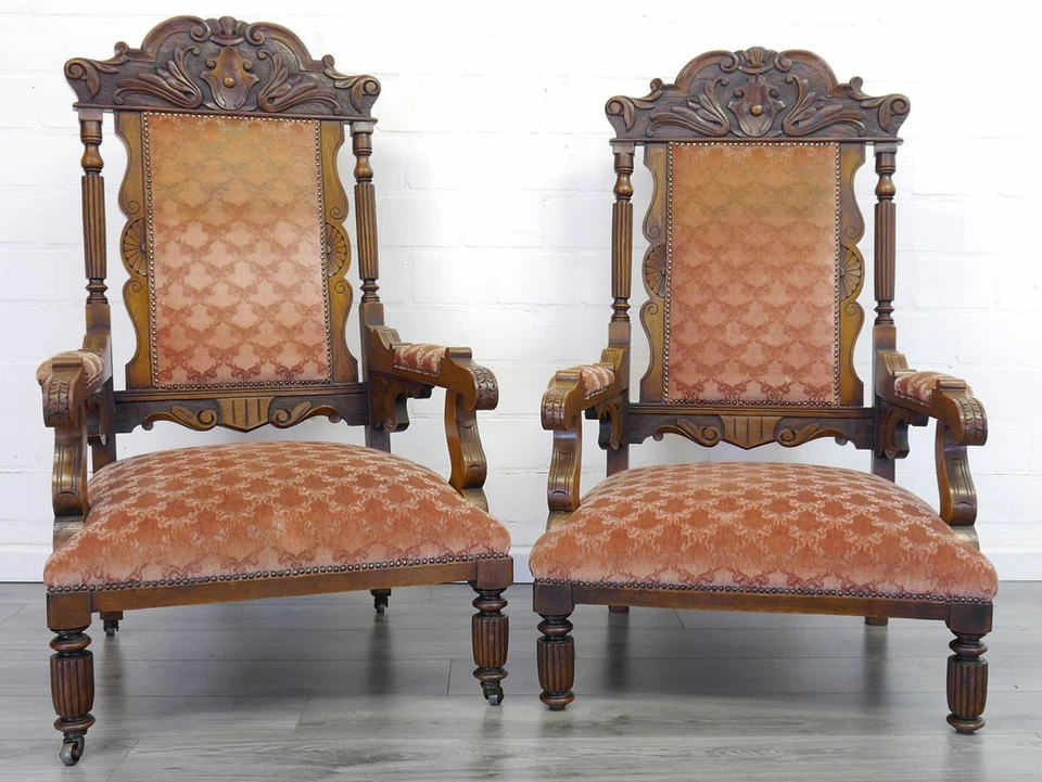 2 antike Sessel Clubsessel Polstermöbel antik Nussbaum rotes Polster (9804) - Bild 2 von 4