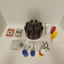 Vintage SG Poker Chip Token Carousel Brown Plastic Holder With Chips and Cards