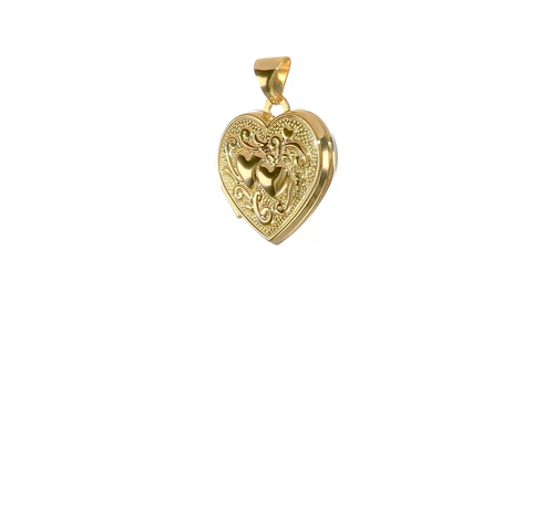 Real 10k Yellow Gold Small Double Heart Locket Pendant Charm 21x15mm - Video 1 of 1