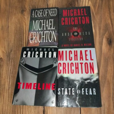 Michael Crichton Hardcover Book Lot Of 4 DJ Timeline Case Of Need Thriller 