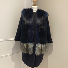 P.a.r.o.s.h. Navy Blue Wool Fur Front Coat Size M/uk12