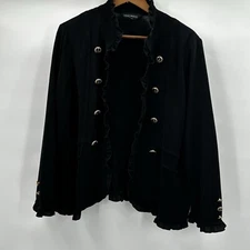 Ming Wang Cardigan Jacket Women Large Petite Black Ruffle Anchor Button Nautical