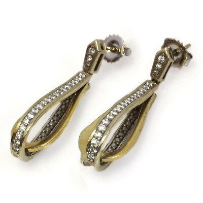 0,5 ctw natürlicher Diamant (G-H SI) massiv 14k zweifarbig Gold Ohrhänger 38 mm